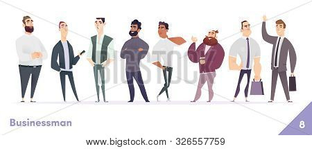 Businessman Or People Character Design Collection. Modern Cartoon Flat Style. Young Professional Mal