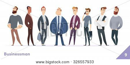Businessman Or People Character Design Collection. Modern Cartoon Flat Style. Young Professional Mal