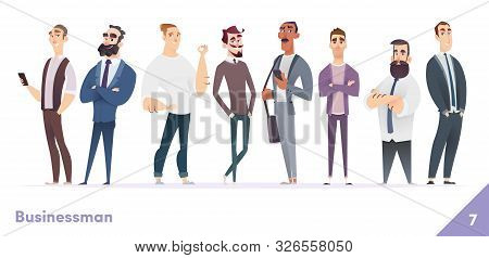 Businessman Or People Character Design Collection. Modern Cartoon Flat Style. Young Professional Mal