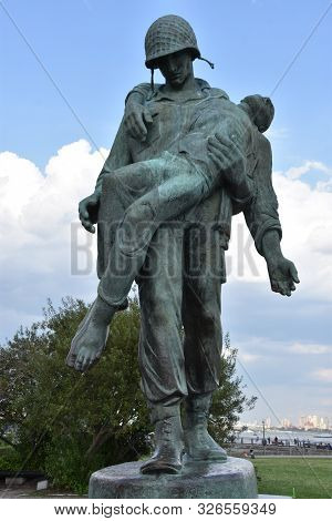Jersey City, Nj - Aug 4: Liberation Monument At Liberty State Park In Jersey City, New Jersey, As Se