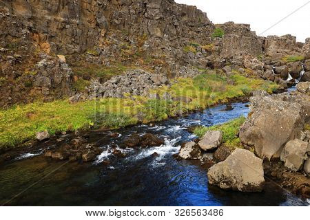 Autumn landscape in Pingvellir National Park, Iceland, Europe