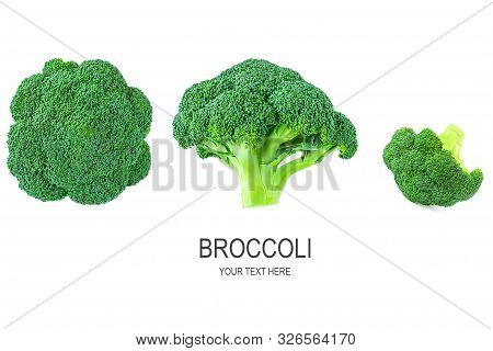 Fresh Broccoli. Green Brocoli Vegetables Isolated On White Background.
