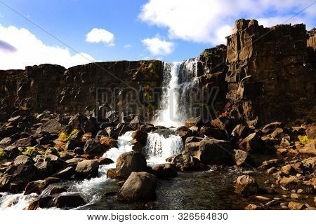 Oxararfoss in Pingvellir National Park in Iceland, Europe