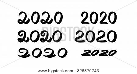 2020 Hand Drawn Lettering. New Year Date Inscription. Black Charachters Isolated On White Background