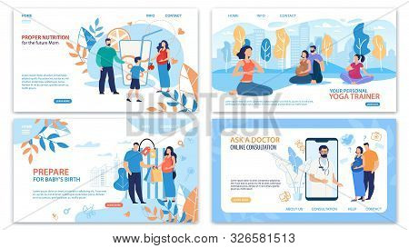 Healthy, Happy Pregnancy Practices Trendy Flat Vector Web Banners, Landing Pages Templates Set. Futu