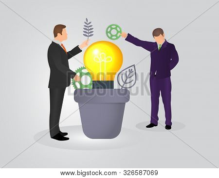 Flat Business Partnership Concept In The Process Of Creating An Idea. Successful Business Collaborat