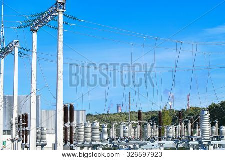 Electric Power Station Transformer High-voltage Equipment Strategic Object Power Unit. Power Station