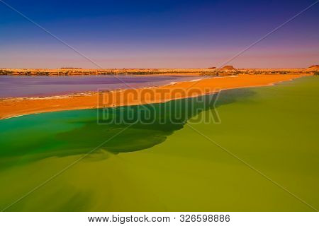 Panoramic View To Katam Aka Baramar Lake Group Of Ounianga Kebir Lakes , Ennedi, Chad
