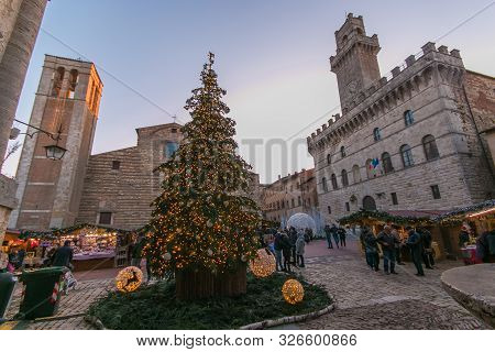Montepulciano, Italy - November 16, 2018: Traditional Christmas Market In The Main Square (piazza Gr