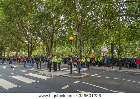London, Uk - October 7, 2019: Participants Of The Protest Rally Extinction Rebellion
