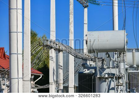 Electric Power Station Transformer High-voltage Equipment Strategic Object Power Unit. Power Station