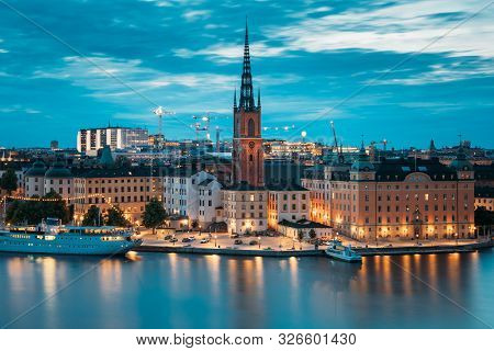 Stockholm, Sweden - June 28, 2019: Scenic View Of Stockholm Skyline At Summer Evening. Famous Popula