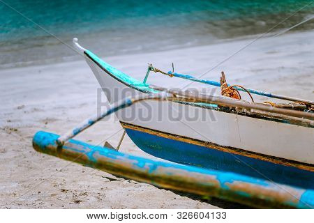 Close Up Of Traditional Banca Fishermen Boat On The Beach. Nido, Philippines