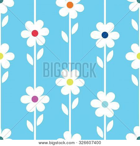Simple White And Blue Daisy Design Repeat Pattern