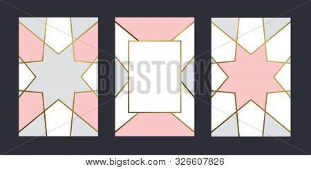 Getting Cards Geometric Pastel Colour Background With Gold Line For Text Message Vector Design