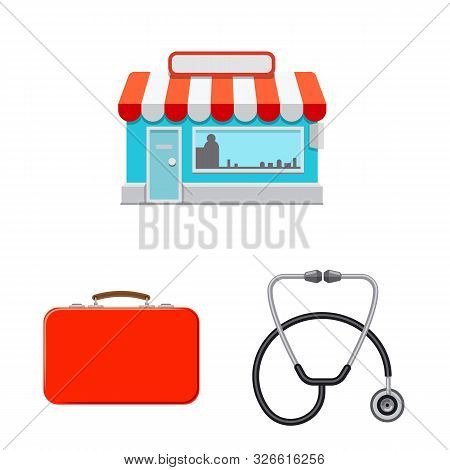 Vector Illustration Of Pharmacy And Hospital Sign. Collection Of Pharmacy And Business Vector Icon F
