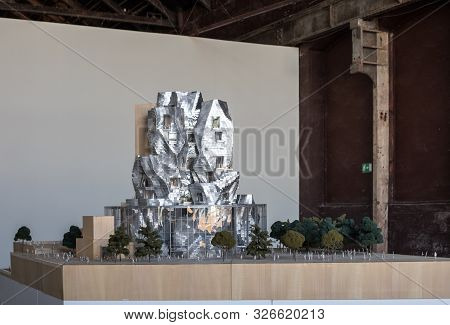 Arles, France - June 27, 2017: Model Of Final Design Of Luma Arles With The Frank Gehry Tower And Th