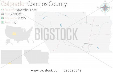 Large And Detailed Map Of  Conejos County In Colorado, Usa