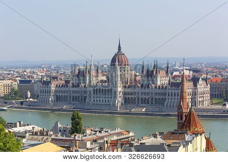 Budapest, Hungary - September 1, 2019: Hungarian Parliament Building And Dunabe River, View From Fis