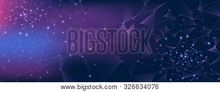 Dark Technology Background. Vector Big Data. Purple Digital Connection. High Wireless Texture. Techn