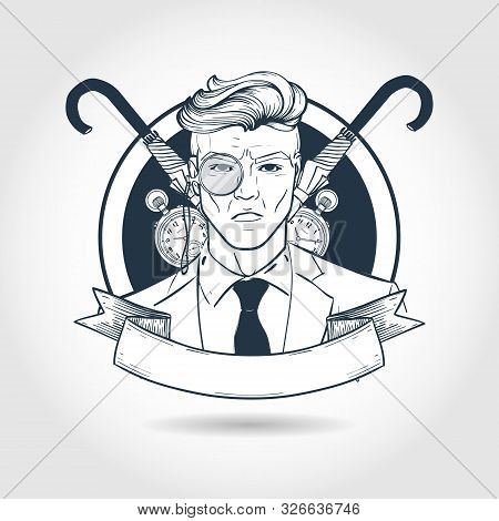 Hand Drawn Sketch, British Man With Glasses. Poster, Flyer Design