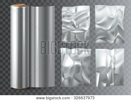 Crumpled Food Polyethylene Package On Transparent. Wrapper For Nutrition Storage, Polymer Film Or Me