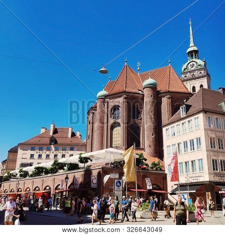Munich, Germany - June 28, 2019: Church Of St. Peter, Munich, Bavaria. St Peters Church Is A Roman C