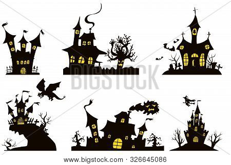 A Selection Of Two-tone Houses For Halloween.vector Work