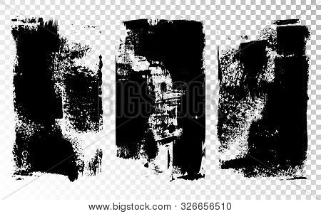 Vector Hand Drawn Big Textured Hand Painted Stain Set. Monochrome Ink Painted Backdrops. One Color G