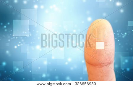 Businessman Scan Fingerprint Biometric Identity And Approval. Concept Of The Future Of Security And 