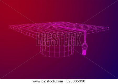 Education Graduation Academic Cap. Wireframe Low Poly Mesh Vector Illustration.