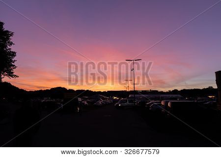 Beautiful Sunset Over The Theresienwiese During The Oktoberfest In Munich, Germany.