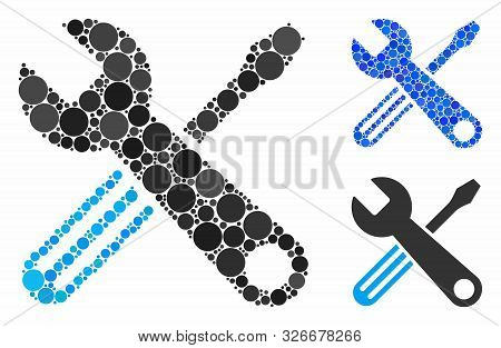 Tools Composition For Tools Icon Of Small Circles In Variable Sizes And Color Tinges. Vector Round E