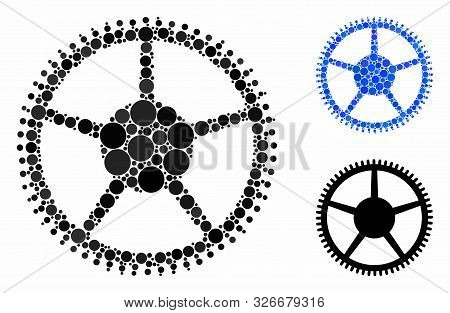 Tooth Main Wheel Mosaic For Tooth Main Wheel Icon Of Filled Circles In Different Sizes And Color Tin