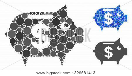 Piggy Bank Mosaic For Piggy Bank Icon Of Round Dots In Variable Sizes And Color Tints. Vector Dots A