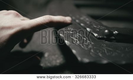 Forge Workshop. The Product Is Artificially Aged. Gold Powder Painting Of Scratches, Roughness And S