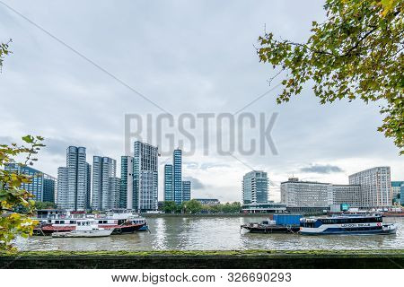 London - October 2019: View Of The Thames And City From Millbank Side