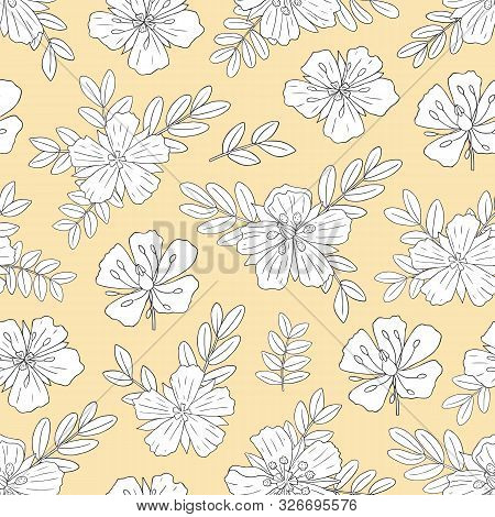Medicinal Herbs Collection. Vector Hand Drawn Seamless Pattern With A Plant Tribulus Terrestris On A