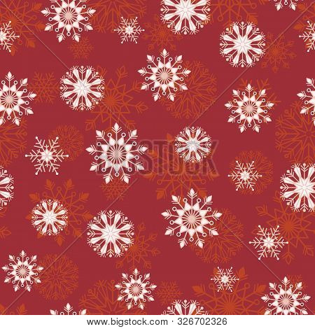 Simple Red And White Bohemian Christmas Lace Overlapping Snowflakes Vector Seamless Pattern Backgrou