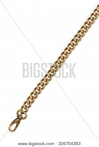 Brass Chain With Carabiner Isolated On White Background
