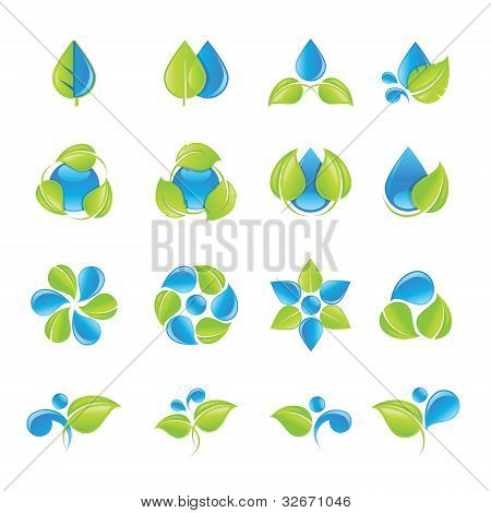 Vody a listy sada ikon