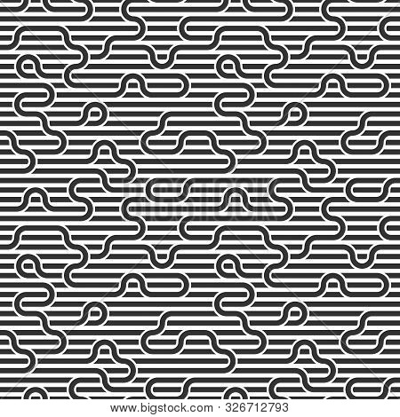Stripy Vector Seamless Pattern With Woven Lines, Geometric Abstract Background, Stripy Net, Optical 