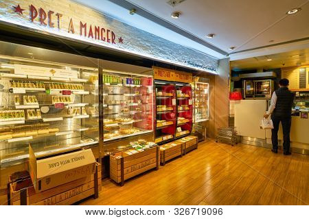 HONG KONG, CHINA - CIRCA JANUARY, 2019: interior shot of Pret a Manger. Pret a Manger is an international sandwich shop chain based in the United Kingdom.