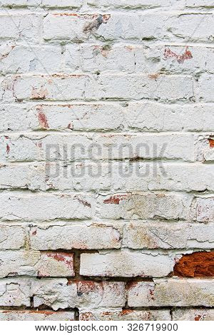 Old Wall, Cracked And Dirty, Bricks. White Color Vertical Design Background