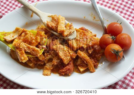 Trippa Alla Romana Or Roman Style Tripe With Fresh Tomatoes And Pecorino Cheese