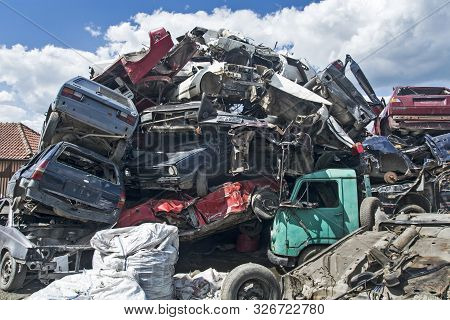 Car Scrap With Old And Damaged Cars