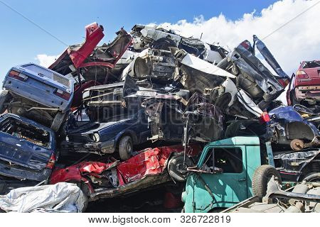 Car Scrap With Old And Damaged Cars