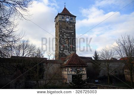 The Entrance Tower Of Rothenburg Ob Der Tauber During Winter Time In Germany