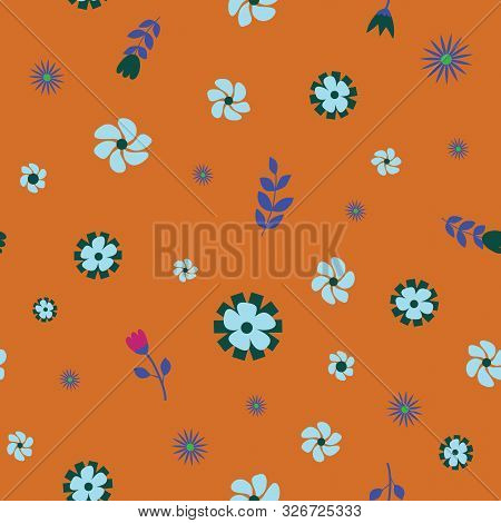 Teal Green Orange Flower Seamless Repeat Pattern