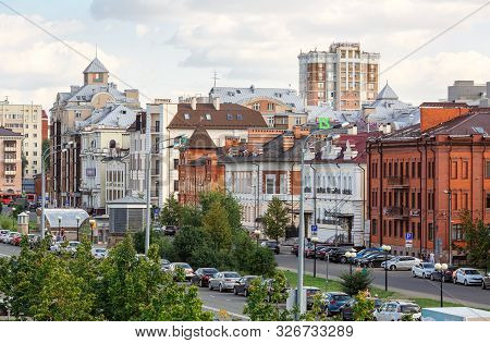 Kazan, Russia - August 21, 2019. View Of The Peterburskaya Street As Seen From The Observation Platf